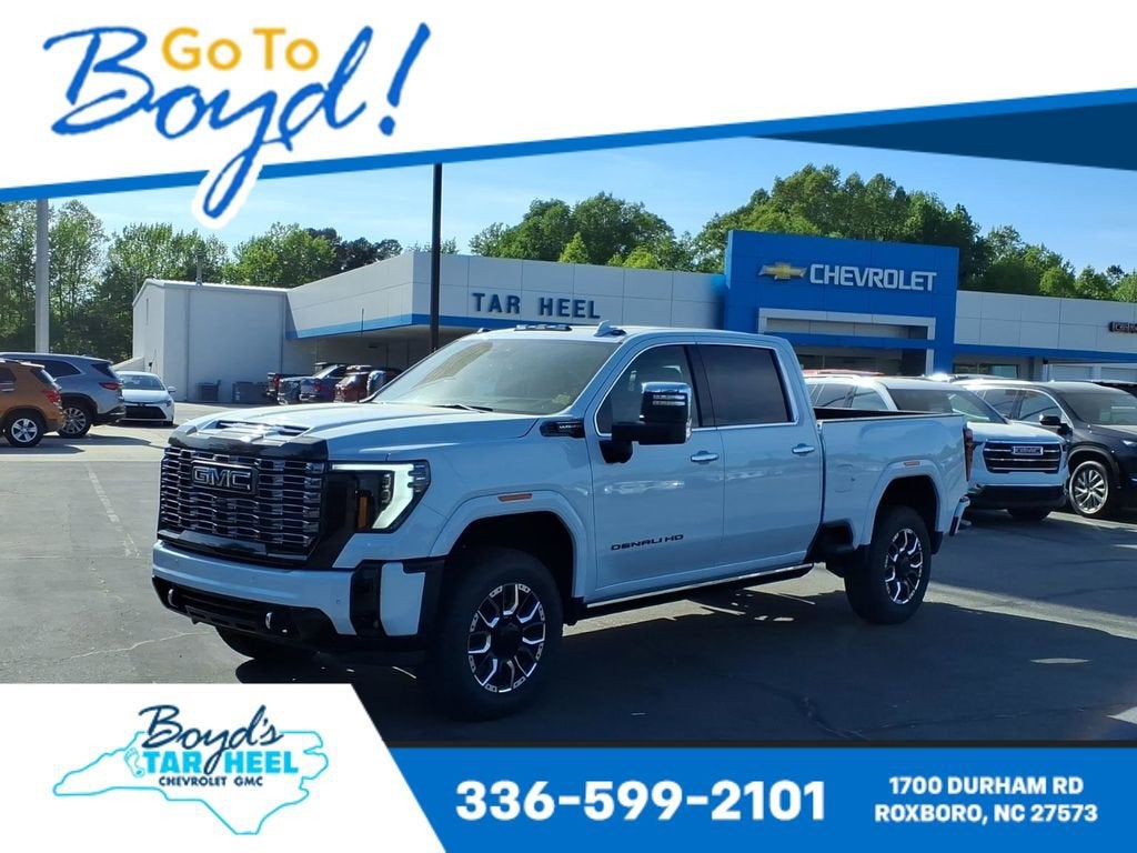 2026 GMC Sierra 2500 HD Denali Ultimate in Glacier White Tricoat — front three-quarter view