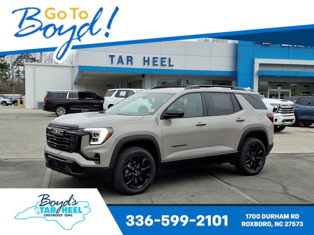 2026 GMC Terrain Elevation in Riverstone Metallic — front three-quarter view